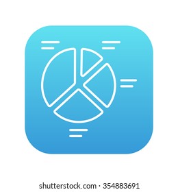 Pie chart line icon for web, mobile and infographics. Vector white icon on the blue gradient square with rounded corners isolated on white background.