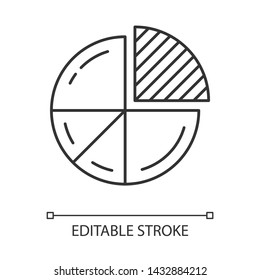 Pie chart linear icon. Circle divided into parts. Diagram. Circular statistical graphic. Statistics data. Thin line illustration. Contour symbol. Vector isolated outline drawing. Editable stroke