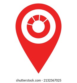 Pie chart and location pin on white