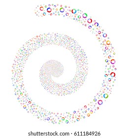 Pie Chart magic portal spiral. Vector bright multicolored random symbols.