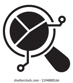 Pie chart with magnifier and line graph indicating data analysis 
