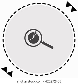Pie Chart and Magnifying Glass icon Flat Design. Isolated Illustration.