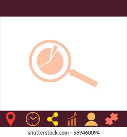 Pie Chart and Magnifying Glass  icon. Vector design. 