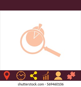 Pie Chart and Magnifying Glass  icon. Vector design. 