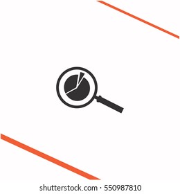 Pie Chart and Magnifying Glass vector grey icon on white background. Pie Chart and Magnifying Glass symbol stock   illustration. Business picture.