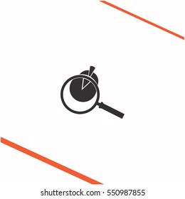 Pie Chart and Magnifying Glass vector grey icon on white background. Pie Chart and Magnifying Glass symbol stock   illustration. Business picture.