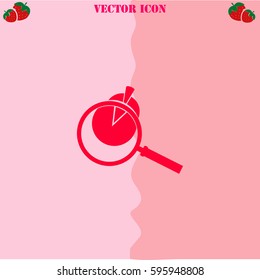 Pie Chart and Magnifying Glass vector  icon. Strawberry Background.