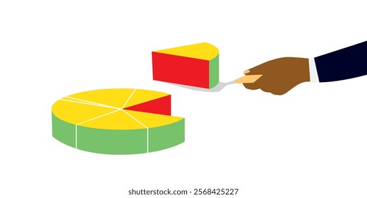 Pie chart of market share revenue distribution or investment profit and gain, business competition percentage diagram concept, pie chart cut or divided by entrepreneur for his share of share.