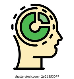 Pie chart mind skill icon. Outline pie chart mind skill vector icon color flat isolated
