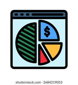 Icono De La Ilustración Mini Del Gráfico Del Pastel Relativo Al Mercado De Capitales, Investigación De Mercado. Uso Para El Concepto Moderno, Ui, Web Ux Y Desarrollo De App.