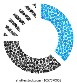 Pie Chart mosaic of circle dots in various sizes and color shades. Filled circles are composed into pie chart vector illustration. Vector design concept.