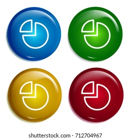 Pie chart multi color gradient glossy badge icon set. Realistic shiny badge icon or logo mockup