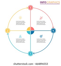 Kreisdiagramm mit Zahlenoptionen. Infografiken in vier Schritten. Vektordesign-Element.