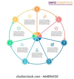 Pie chart with number options. Seven steps infographics. Vector design element.