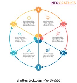 Pie chart with number options. Six steps infographics. Vector design element.