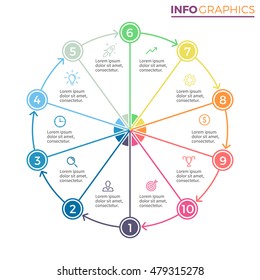 Pie chart with number options. Ten steps infographics. Vector design element.