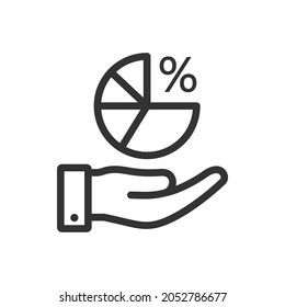 Pie chart on hand icon design isolated on white background. Vector illustration