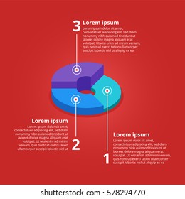 Pie chart on isolated background. Isometric pie charts different heights. Business data, colorful elements for infographics. Vector illustration.