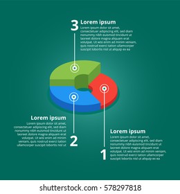 Pie chart on isolated background. Isometric pie charts different heights. Business data, colorful elements for infographics. Vector illustration.