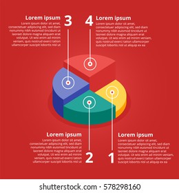 Pie chart on isolated background. Isometric pie charts different heights. Business data, colorful elements for infographics. Vector illustration.
