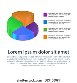 Pie chart on isolated background. Isometric pie charts different heights. Business data, colorful elements for infographics. Vector illustration.