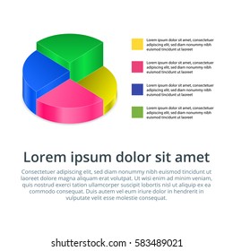 Pie chart on isolated background. Isometric pie charts different heights. Business data, colorful elements for infographics. Vector illustration.