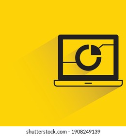 pie chart on laptop drop shadow on yellow background