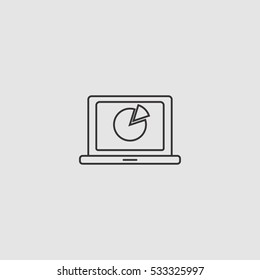 pie chart on laptop outline icon illustration, can be used for web and mobile