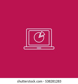 pie chart on laptop outline icon illustration, can be used for web and mobile