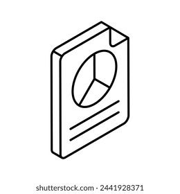 Pie chart on page denoting concept vector of business report in trendy isometric style