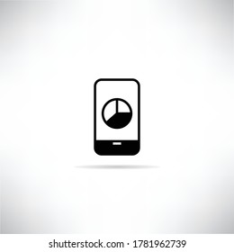 gráfico circular en el icono del teléfono inteligente sombra de caída en el fondo gris