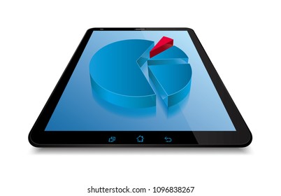 Pie chart on the tablet,Isolated on white background.