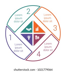 Pie chart on white background from line for 4 options. Template Infographics for business projects.