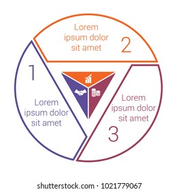 Pie chart on white background from line for 3 options. Template Infographics for business projects.