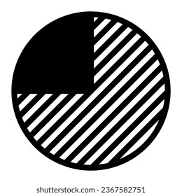 Pie chart with one quarter fraction solid icon, diagram concept, one fourth circle vector sign on white background, glyph style icon for mobile concept and web design. Vector graphics