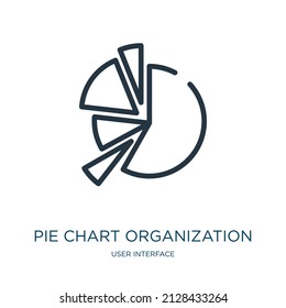 pie chart organization thin line icon. business, pie linear icons from user interface concept isolated outline sign. Vector illustration symbol element for web design and apps.