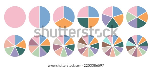 Pie chart parts for infographic. Circle sections\
4, 8, 12. Percent graph, diagrama statistic wheel. Slice vector\
graphic elements