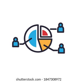 pie chart with people line and fill style icon design, Data analysis and information theme Vector illustration