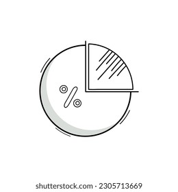 Pie chart with a percent sign. Infographic doodle line icon for business.