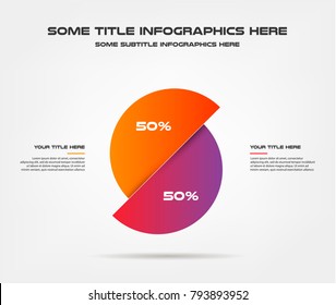 Pie chart of percentage infographics, 50\50. Element of graph, diagram with 2 options - parts, processes, timeline. Vector business template for presentation, workflow layout, annual report
