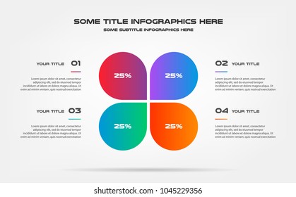 Pie chart of percentage infographics. Element of graph, diagram with 4 options - parts, processes, timeline. Vector business template for presentation, workflow layout, annual report