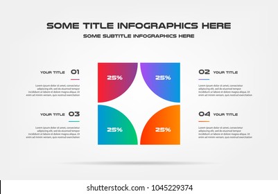 Pie chart of percentage infographics. Element of graph, diagram with 4 options - parts, processes, timeline. Vector business template for presentation, workflow layout, annual report