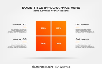 Pie chart of percentage infographics. Element of graph, diagram with 4 options - parts, processes, timeline. Vector business template for presentation, workflow layout, annual report