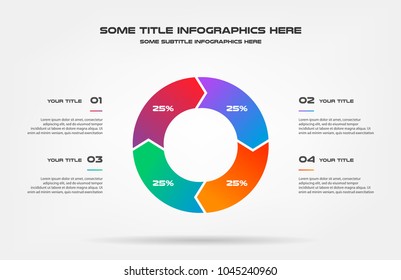 Pie chart of percentage infographics. Element of graph, diagram with 4 options - parts, processes, timeline. Vector business template for presentation, workflow layout, annual report