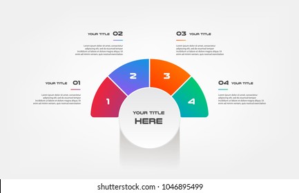 Pie chart of percentage infographics. Element of graph, diagram with 4 options - parts, processes, timeline. Vector business template for presentation, workflow layout, annual report