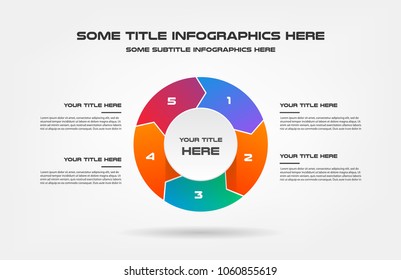 Pie chart of percentage infographics. Element of graph, diagram with 5 options - parts, processes, timeline. Vector business template for presentation, workflow layout, annual report