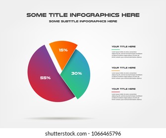 Pie chart of percentage infographics. Element of graph, diagram with 3 options - parts, processes, timeline. Vector business template for presentation, workflow layout, annual report