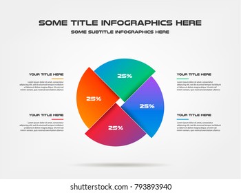 Pie chart of percentage infographics. Element of graph, diagram with 4 options - parts, processes, timeline. Vector business template for presentation, workflow layout, annual report