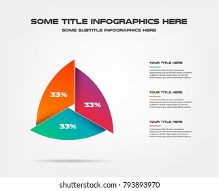 Pie chart of percentage infographics. Element of graph, diagram with 3 options - parts, processes, timeline. Vector business template for presentation, workflow layout, annual report