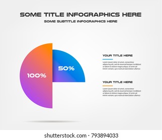 Pie chart of percentage infographics. Element of graph, diagram with 2 options - parts, processes, timeline. Vector business template for presentation, workflow layout, annual report